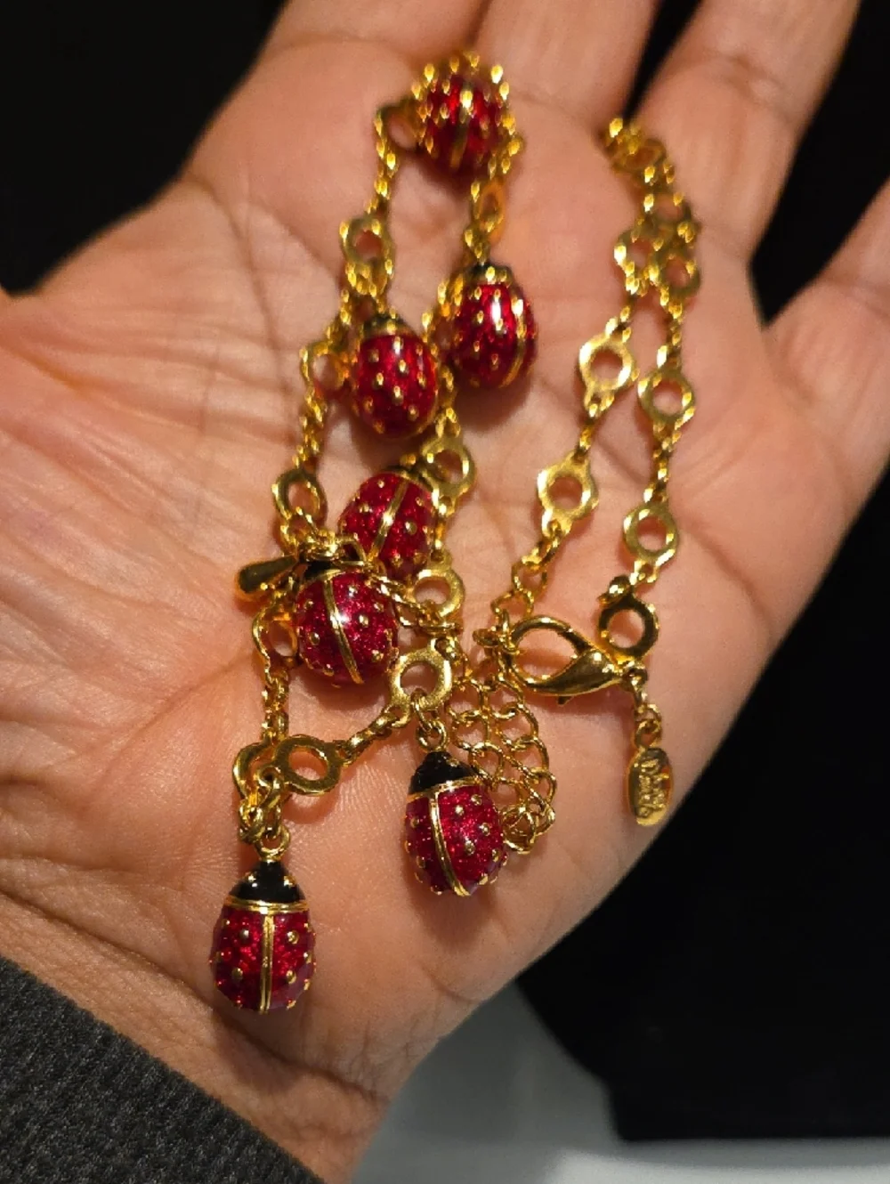 Joan Rivers Gold-Tone Necklace with Red Lady Bug Dangle Beads and Studs - Picture 4 of 14